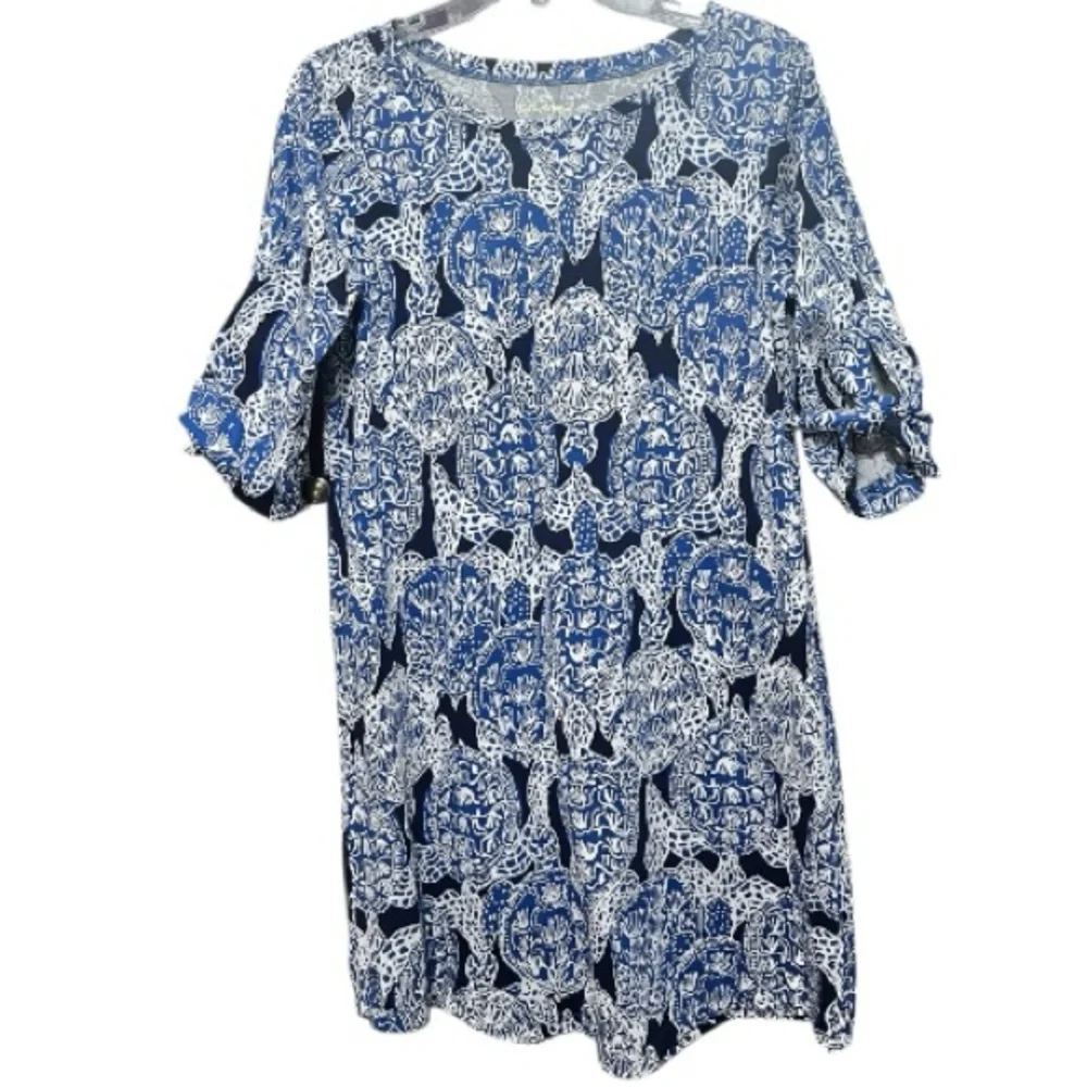 Lilly Pulitzer Preston in Deep Indigo Turtle, Navy, White 3/4 Tie Sleeves size M - Picture 3 of 9